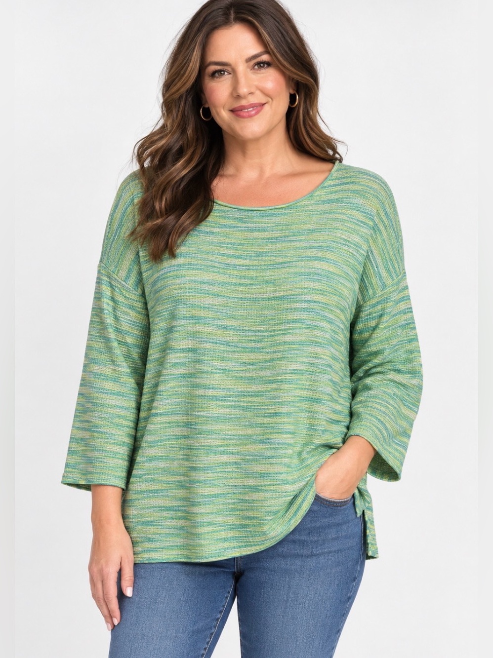 Talbots L Multicolor Green
Waffle Weave Drop Shoulder
Tunic Sweater SZ Large